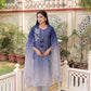 Vaasva Women Blue Tabby Slik Print & Embroidered Kurta, Pant & Dupatta Set | Swadesiicart