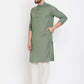 Even Apparels Green Color Linen Linen Men's Kurta With Band Collar | Swadesiicart