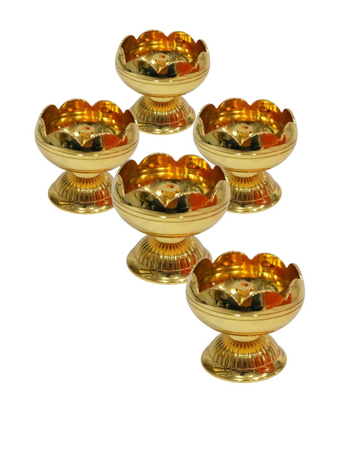 Tied Ribbons Gold Toned 5 Pieces Akhand Brass Diyas | Swadesiicart