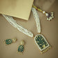 Nuyug 22K Gold-Plated Pearl Beaded Strings Green Enamel Pendant with Floral Motifs Necklace Set | Swadesiicart