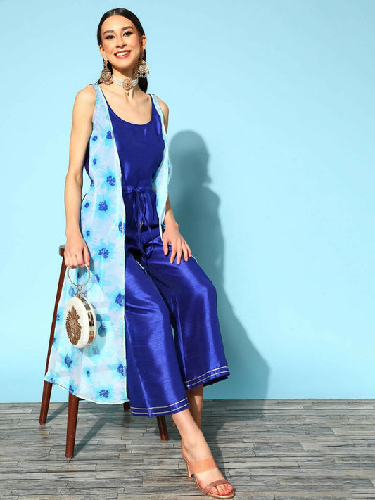 Ahalyaa Womens Royal Blue Poly Silk Printed Jumpsuit - Swadesiicart