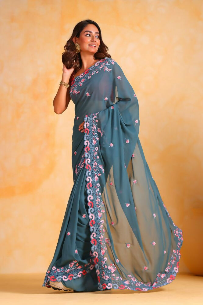 Vamsee Priya Blue Georgette Silk Saree - Swadesiicart