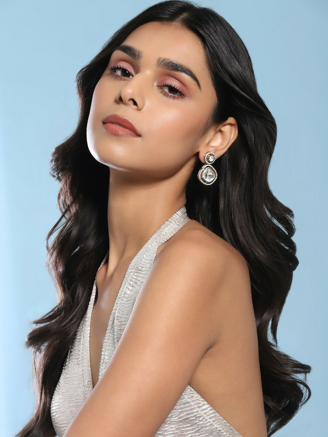 Clear Stone Kundan Earrings with Diamond Detailing- Ruby Raang | Swadesiicart