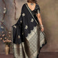 Joban Fashion Black Floral Motifs Banarasi Silk Sarees | Swadesiicart