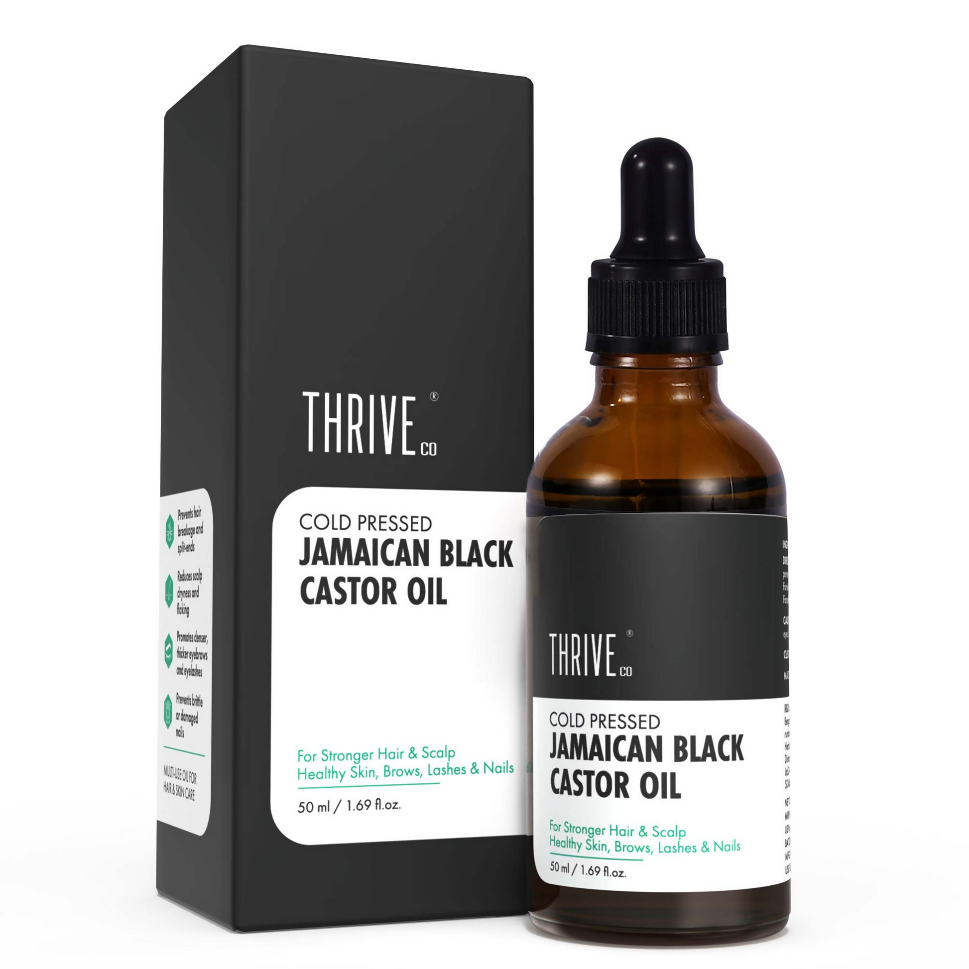 Thriveco Cold-Pressed Jamaican Black Castor Oil For Hair, Skin, Eyebrows, Eyelashes & Nails | Swadesiicart
