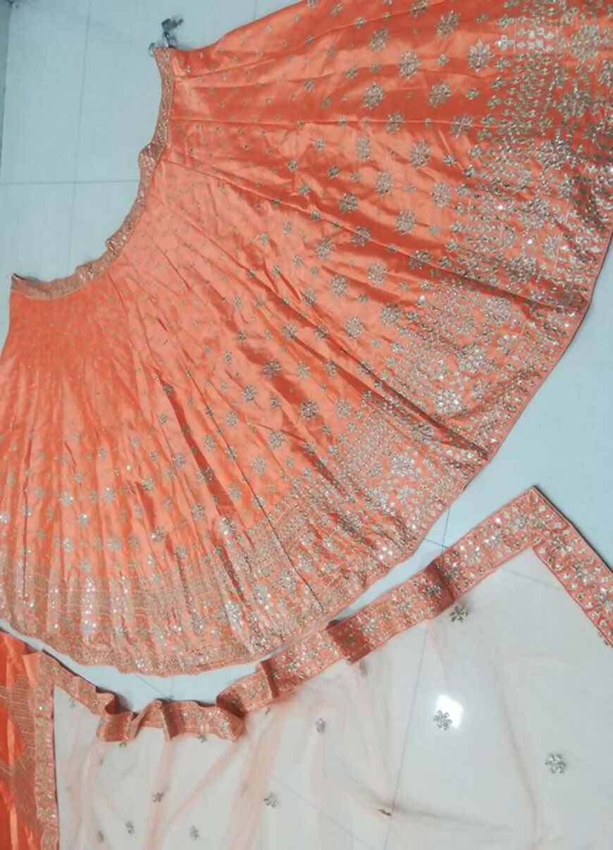 Jyoti Fashion Delightful Orange Sequins, Zari with Embroidered Devsena Silk Lehenga Choli with Dupatta | Swadesiicart