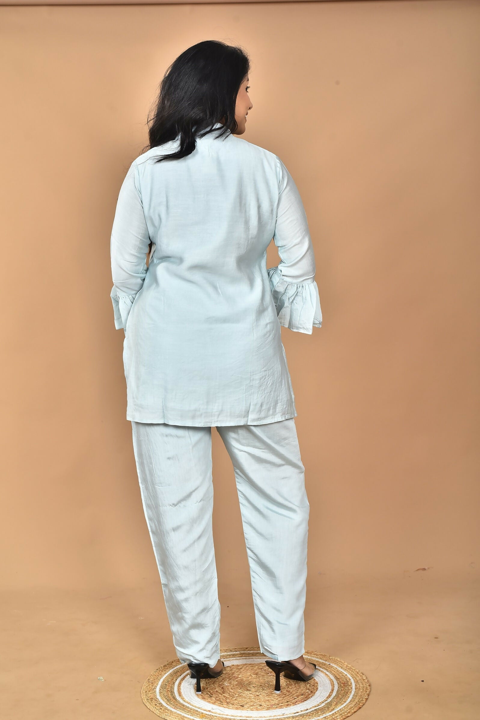 Morchari Women Hand Embroidery Co-Ords-Light Blue - Swadesiicart