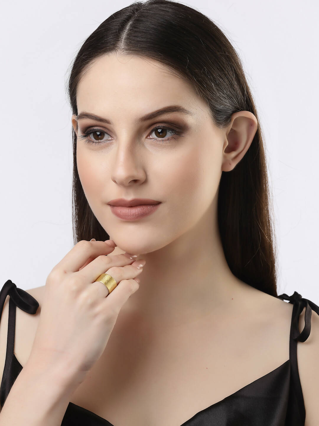 NVR Women Gold-Polished Solid Adjustable Finger Ring | Swadesiicart