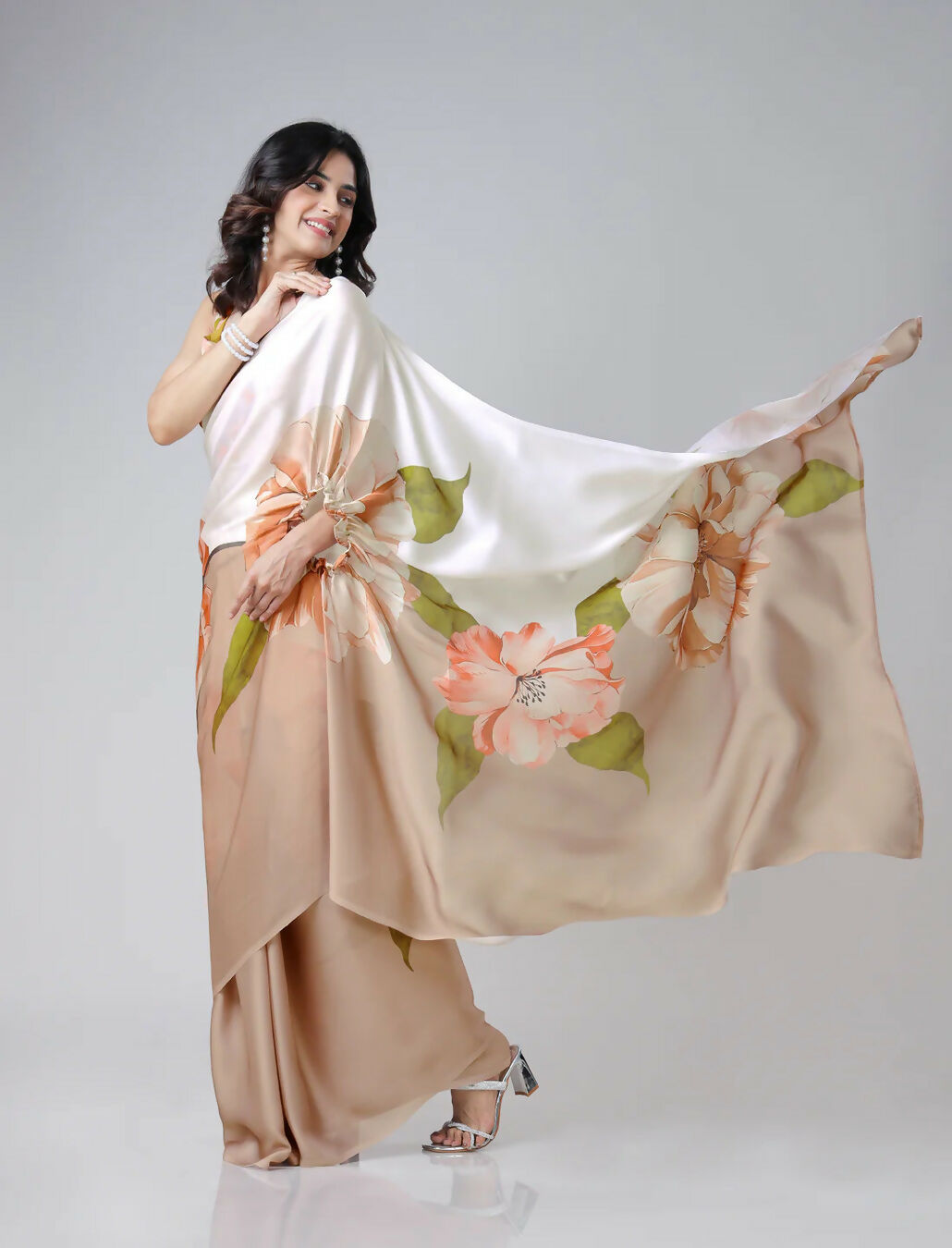 Vastranavya Chiku Freehand Floral Print Ready to Wear Saree | Swadesiicart