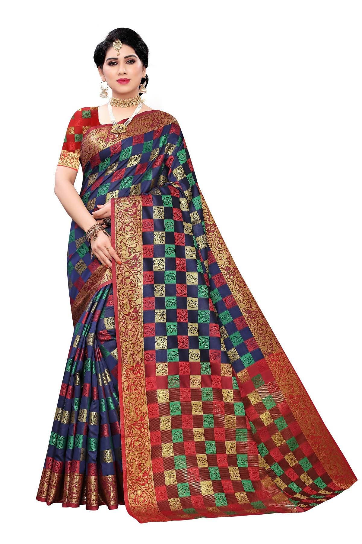 Vamika Banarasi Jaquard Navy Blue Designer Weaving Saree | Swadesiicart