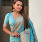 Blue Pashmina Silk Wevon Kashmiri Meenakari Designer Saree with Unstitched Blouse - Vandini