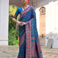 Vishnu Weaves Women's Firozi Silk Woven Saree with Blouse - Swadesiicart