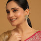 Nuyug 22K Gold Plated Semi Precious Green Stone Studded Pearl Drop Stud Earrings | Swadesiicart