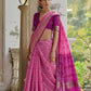 Vishnu Weaves Women's Pink Raw Silk Thread Ikkat Woven Saree with Blouse - Swadesiicart