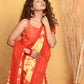 Very Much Indian Tie & Dye Handloom Mul Cotton Saree - Yellow Red | Swadesiicart