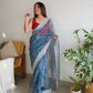 Vamsee Ferry Blue Organza Saree - Swadesiicart
