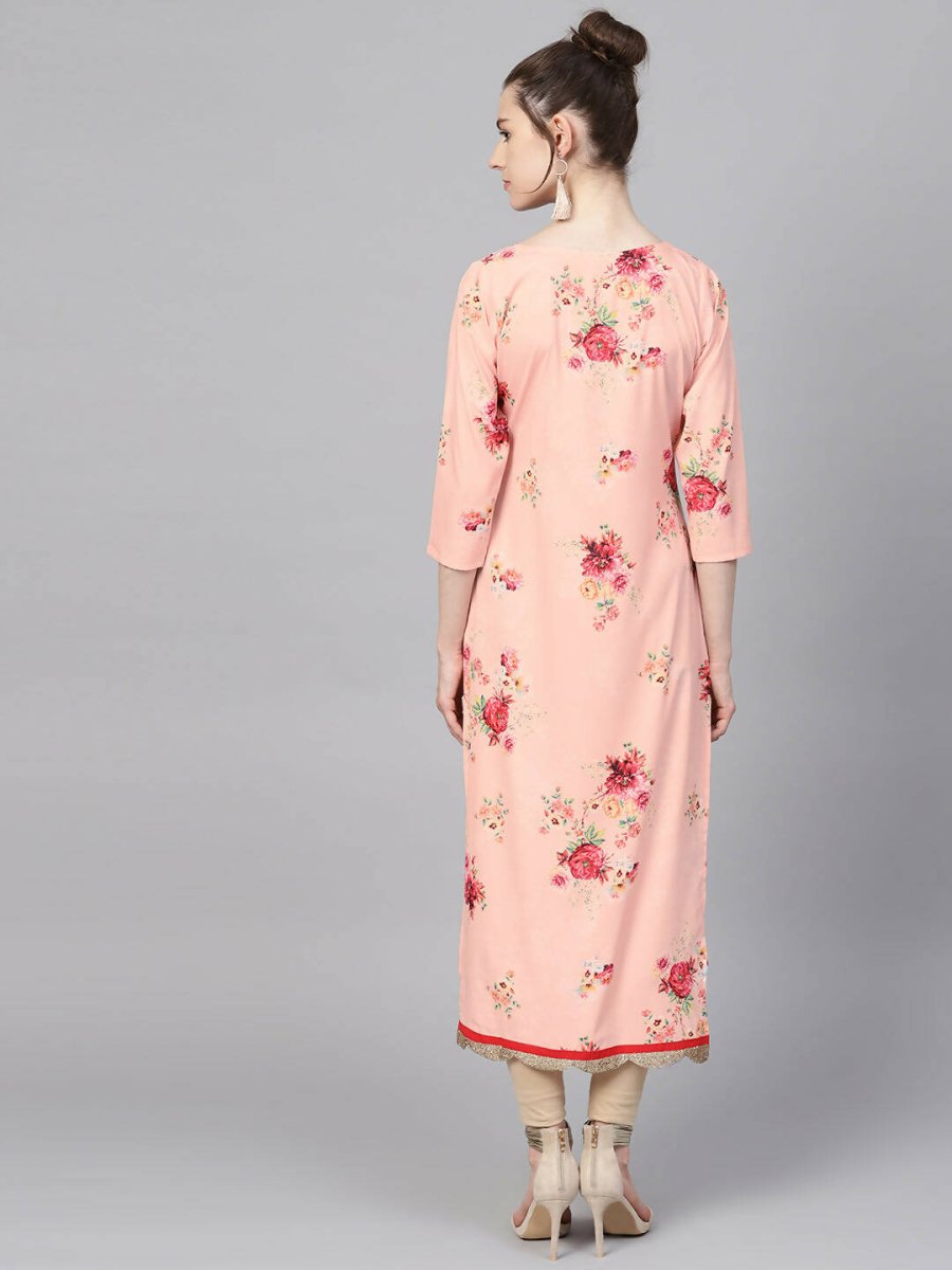 Ahalyaa Peach Crepe Digital Print Kurta | Swadesiicart