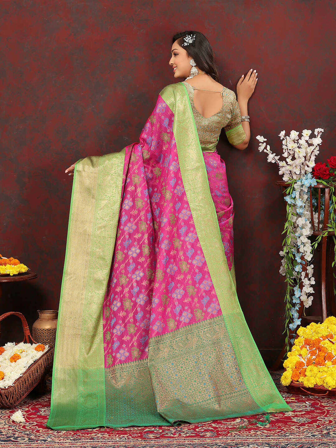 Lorenvalley Fashion Pink Cotton Woven Design Zari Meenakari Weaving Saree - Swadesiicart