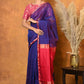 Very Much Indian Handloom Pure Cotton Silk Saree With Sleek Golden Border - Indigo Blue | Swadesiicart