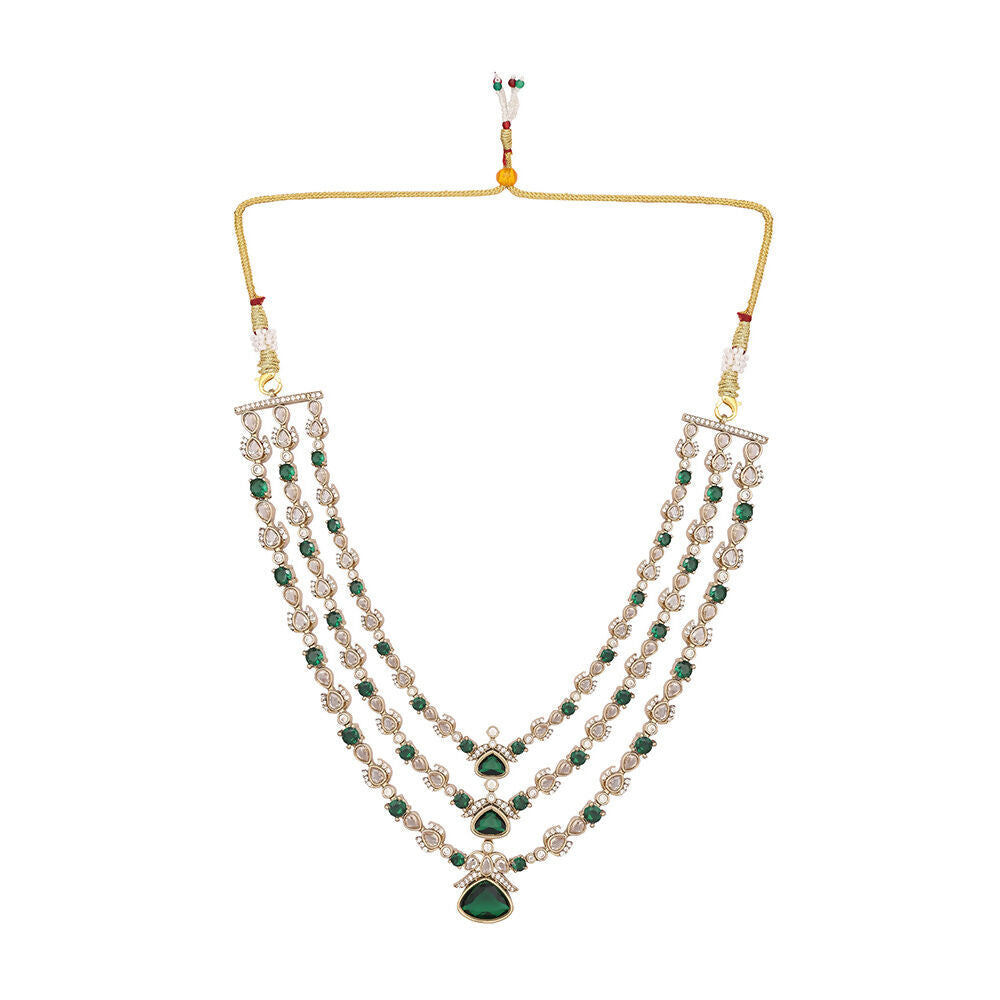 Nuyug 18K Gold Plated Emerald Elysian Layered Necklace Set | Swadesiicart