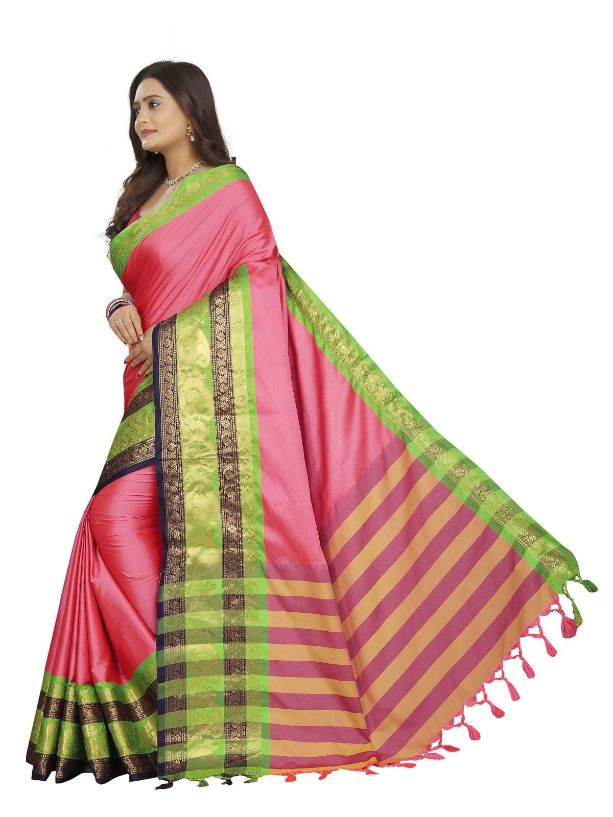 Vamika Banarasi Silk Pink Weaving Saree | Swadesiicart