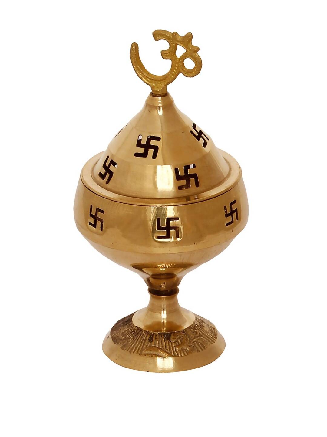 eCraftIndia Gold-Toned Om and Swastik Brass Diya - Swadesiicart