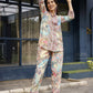 Beige & Pink Rayon Paisley Printed Top with Matching Bottom - Eesha - Swadesiicart