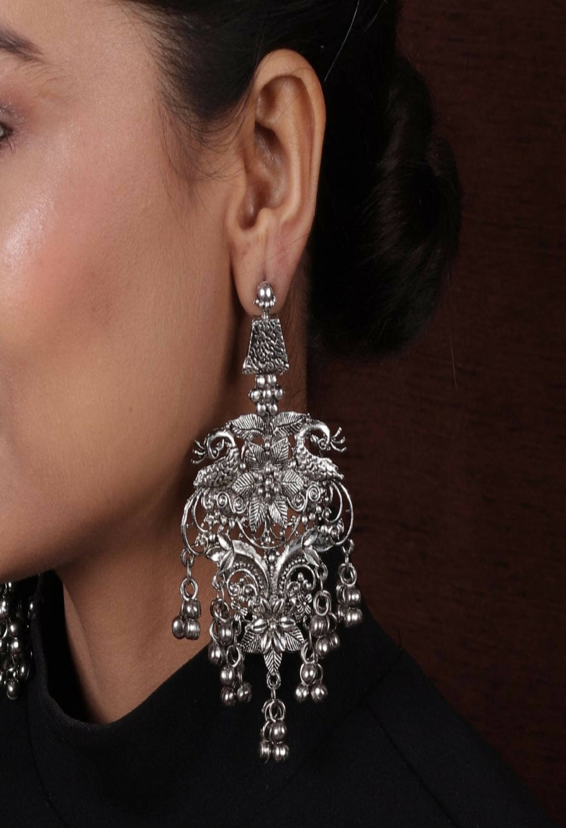 Mominos Fashion Joharkamal Silver-Plated Peacock Design Drop Earrings For Women - Swadesiicart