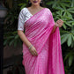 Pink Poly Georgette Woven Design Saree with Unstitched Blouse - Hiral Fashion | Swadesiicart