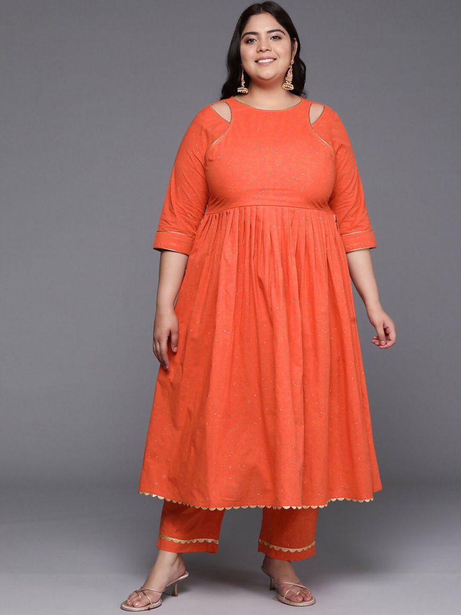 Ahalyaa Women's Traditional wear Kurta Set - Orange | Swadesiicart
