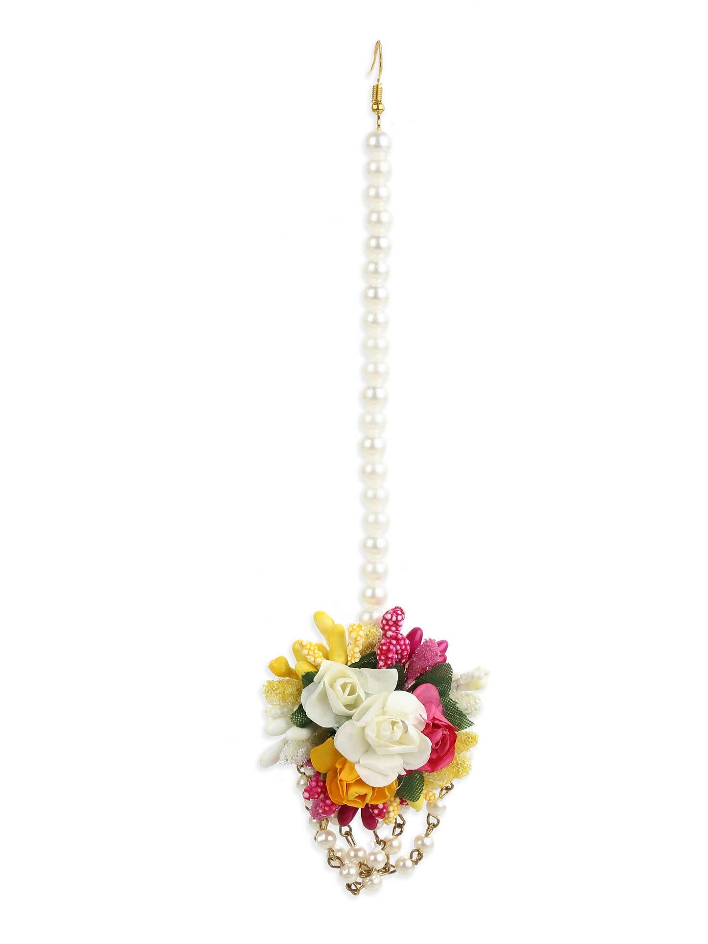Yellow Pink Beaded Flower Jewellery Set - Ruby Raang - Swadesiicart