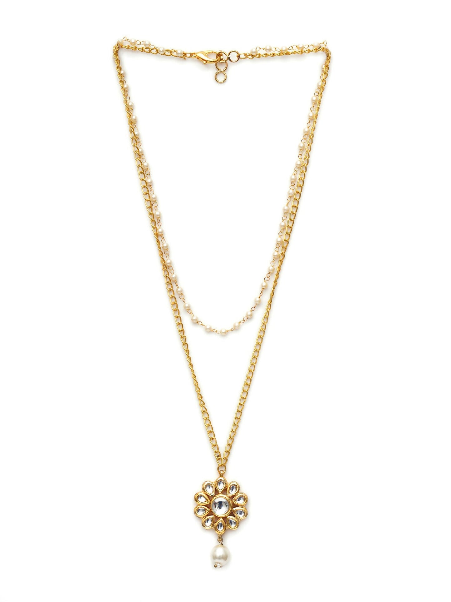 Layered Kundan and Pearl Gold Neckpiece (gold) - Ruby Raang | Swadesiicart