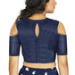Aastha Fashion Women's Navy Blue Art Silk Cold Shoulder Sleeve Readymade Blouse
