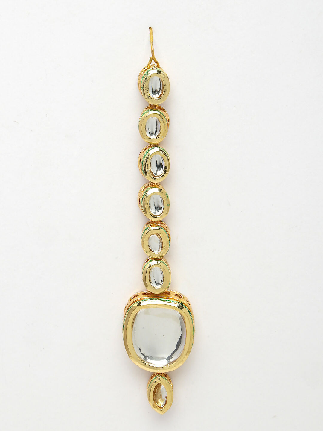 NVR Women's Gold Kundan-Studded Necklace and Earrings with Mang Tikka - Swadesiicart