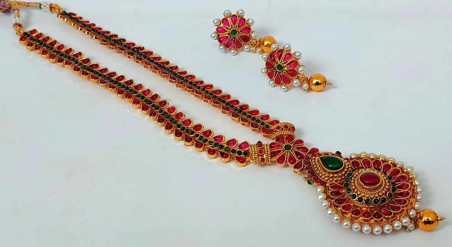 Kemp Pink & Green Necklace Set - Swadesiicart