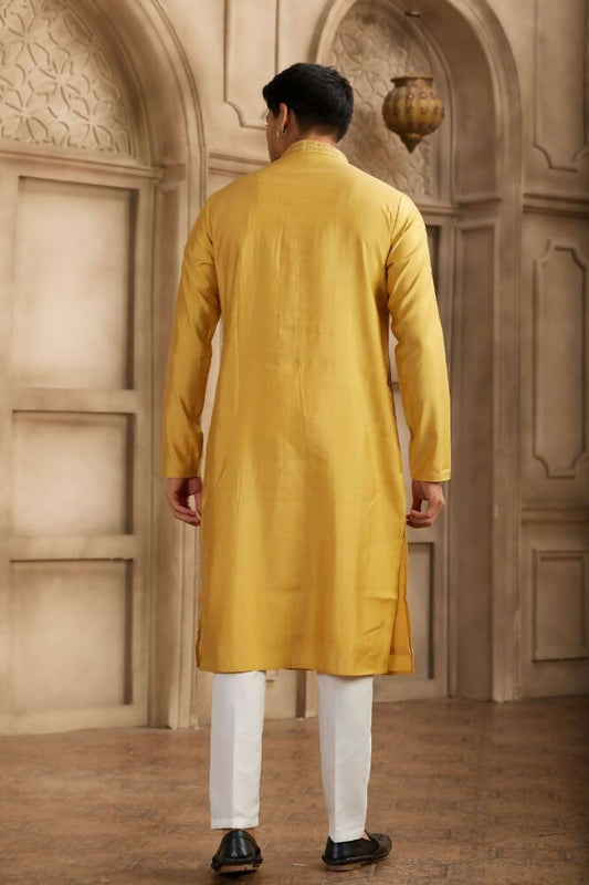 Raivat Ethnic Banarasi Art Silk Mirror Work Kurta Pajama In Rust Colour | Swadesiicart