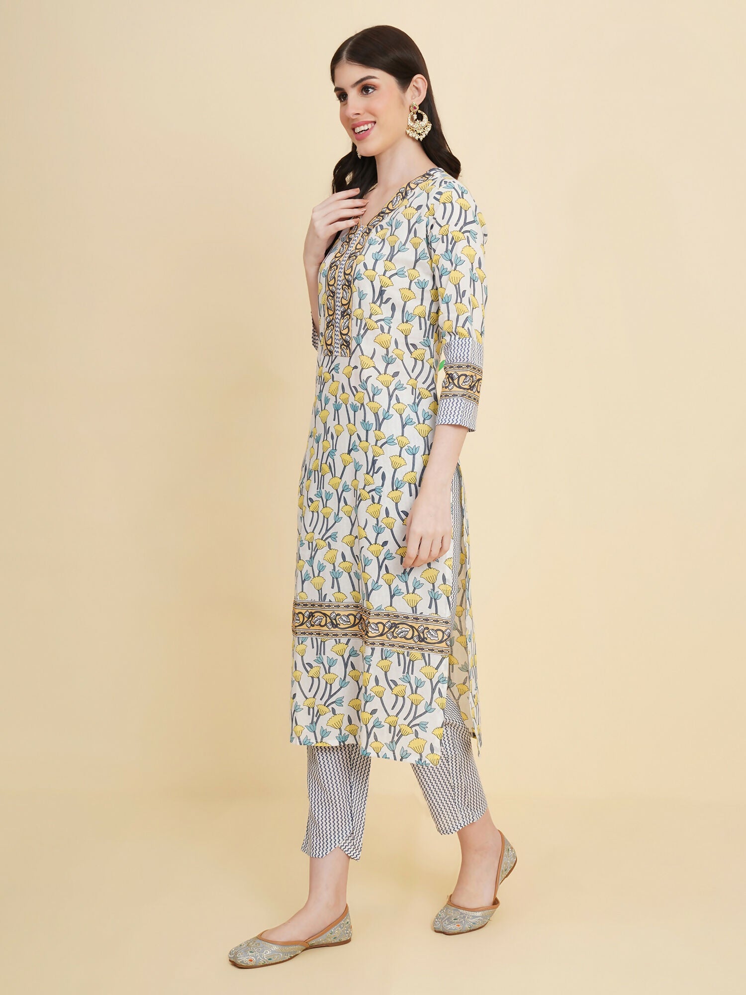 Designer Stylish White cotton Stitched Suit With Dupatta - Tanisha | Swadesiicart