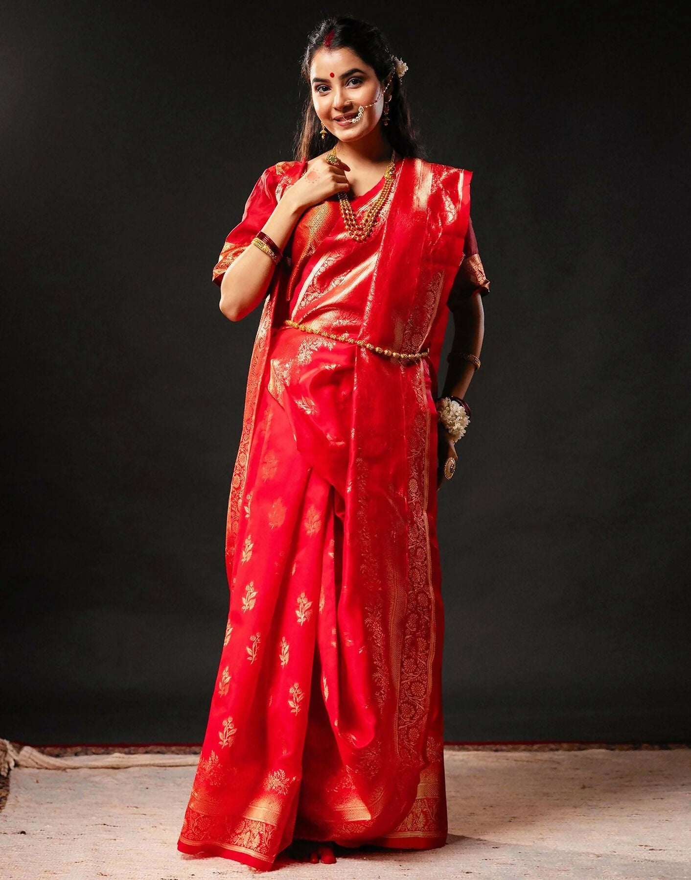 Joban Fashion Silk Banarasi Red & Golden Color Saree | Swadesiicart