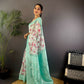 Joban Fashion Cyan Blue Floral Motifs Banarasi Silk Sarees | Swadesiicart
