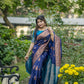 Vishnu Weaves Women's Navy Banarasi Silk Saree with Blouse - Swadesiicart