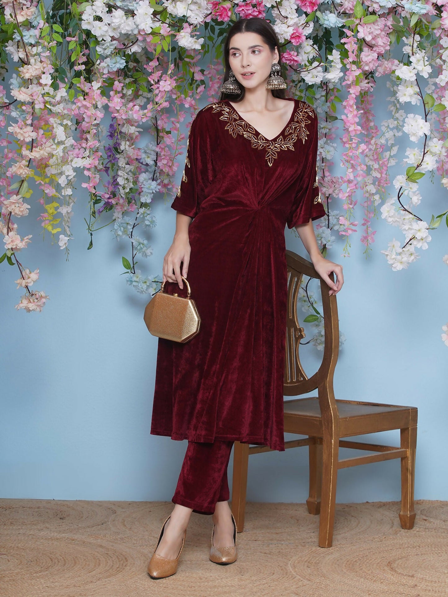 Joban Fashion Maroon Hand Embellished Coord Set - Swadesiicart
