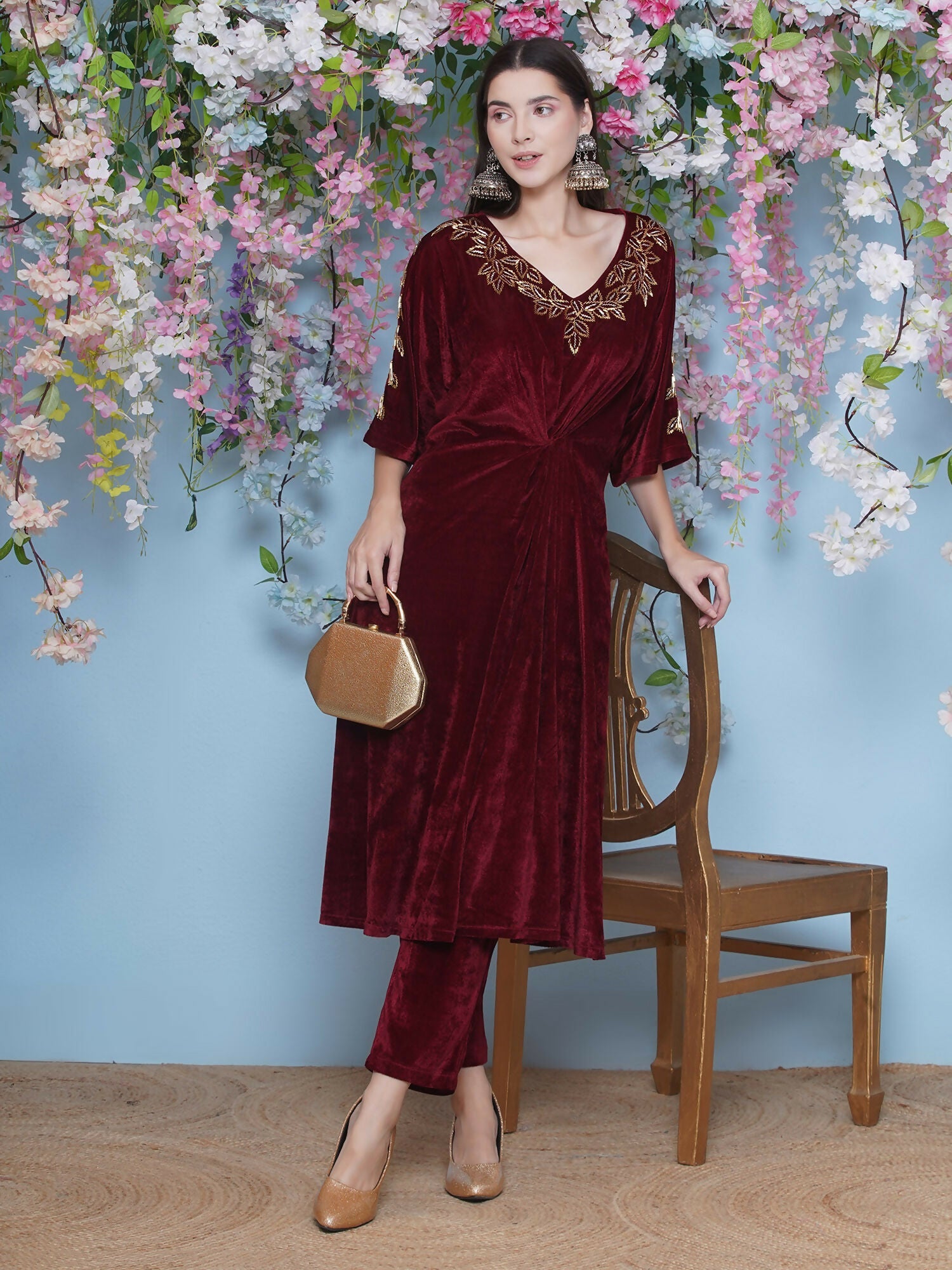 Joban Fashion Maroon Hand Embellished Coord Set - Swadesiicart