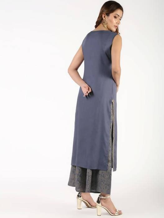 Aniyah Rayon Solid Pintucks Straight Grey Kurta (AN-154K) - Swadesiicart