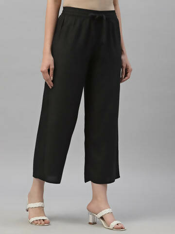 Juniper Women's Black Rayon Straight Solid Pant/Slim Pant | Swadesiicart
