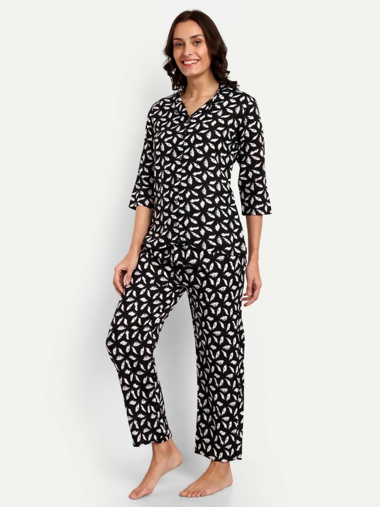 Alvano Beautiful Floral Print Co-ord set for Women's and Girls Rayon (Black) - Swadesiicart