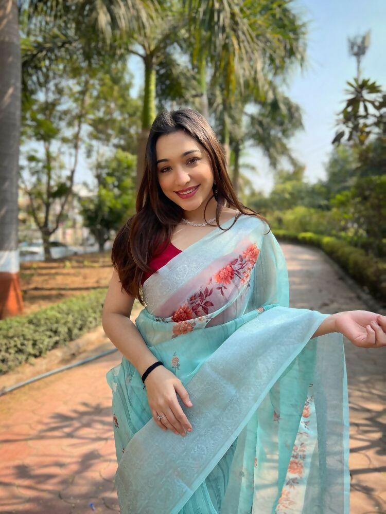 Vamsee Mehar Sea Green Organza Saree - Swadesiicart