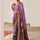Joban Fashion Plum Purple Crepe Chiffon Pure Handloom Banarasi Silk Saree | Swadesiicart