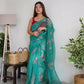 Vamsee Aqua Green Organza Saree - Swadesiicart