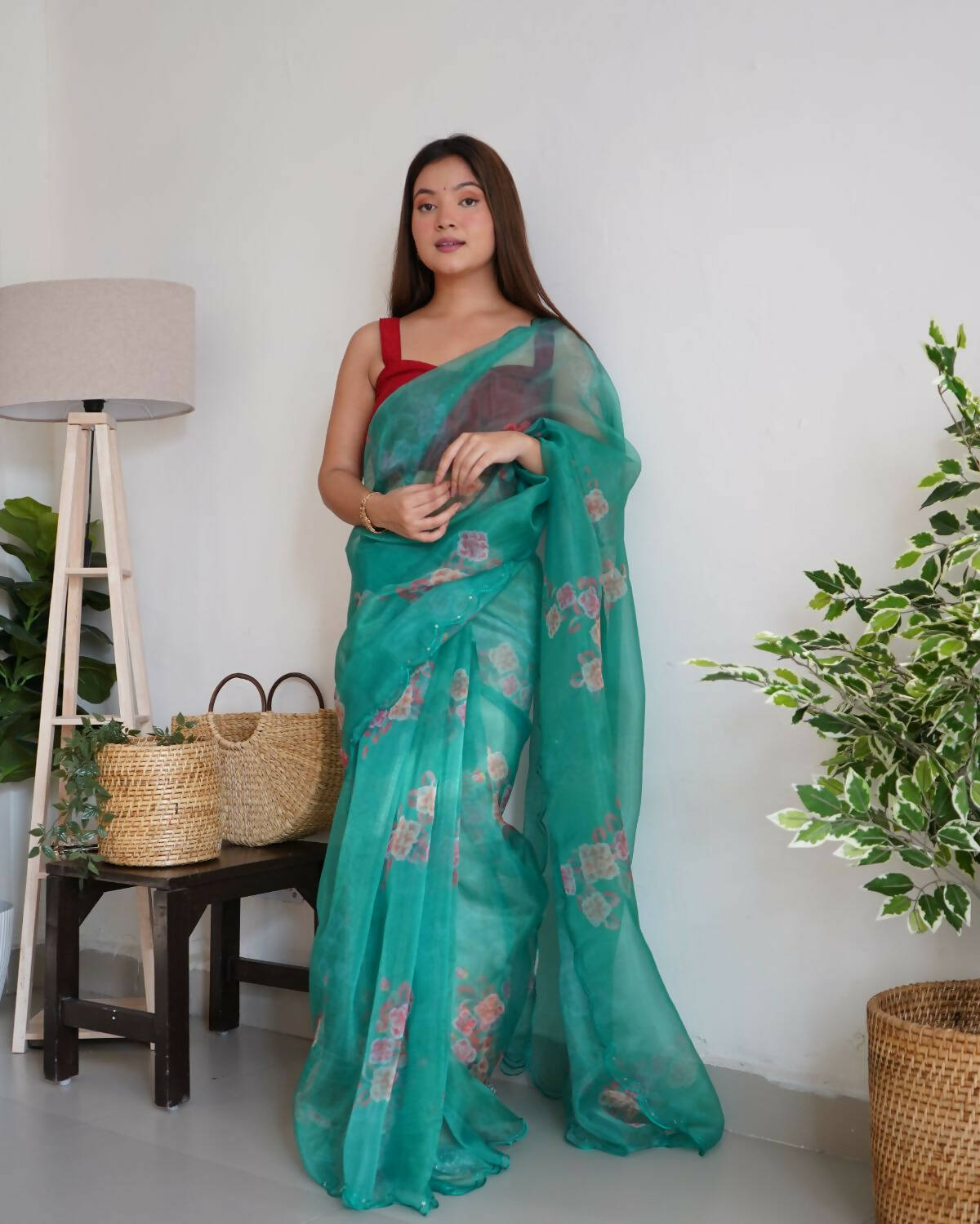 Vamsee Aqua Green Organza Saree - Swadesiicart