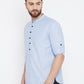 Even Apparels Blue Pure Cotton With Band Collar Men's Kurta | Swadesiicart